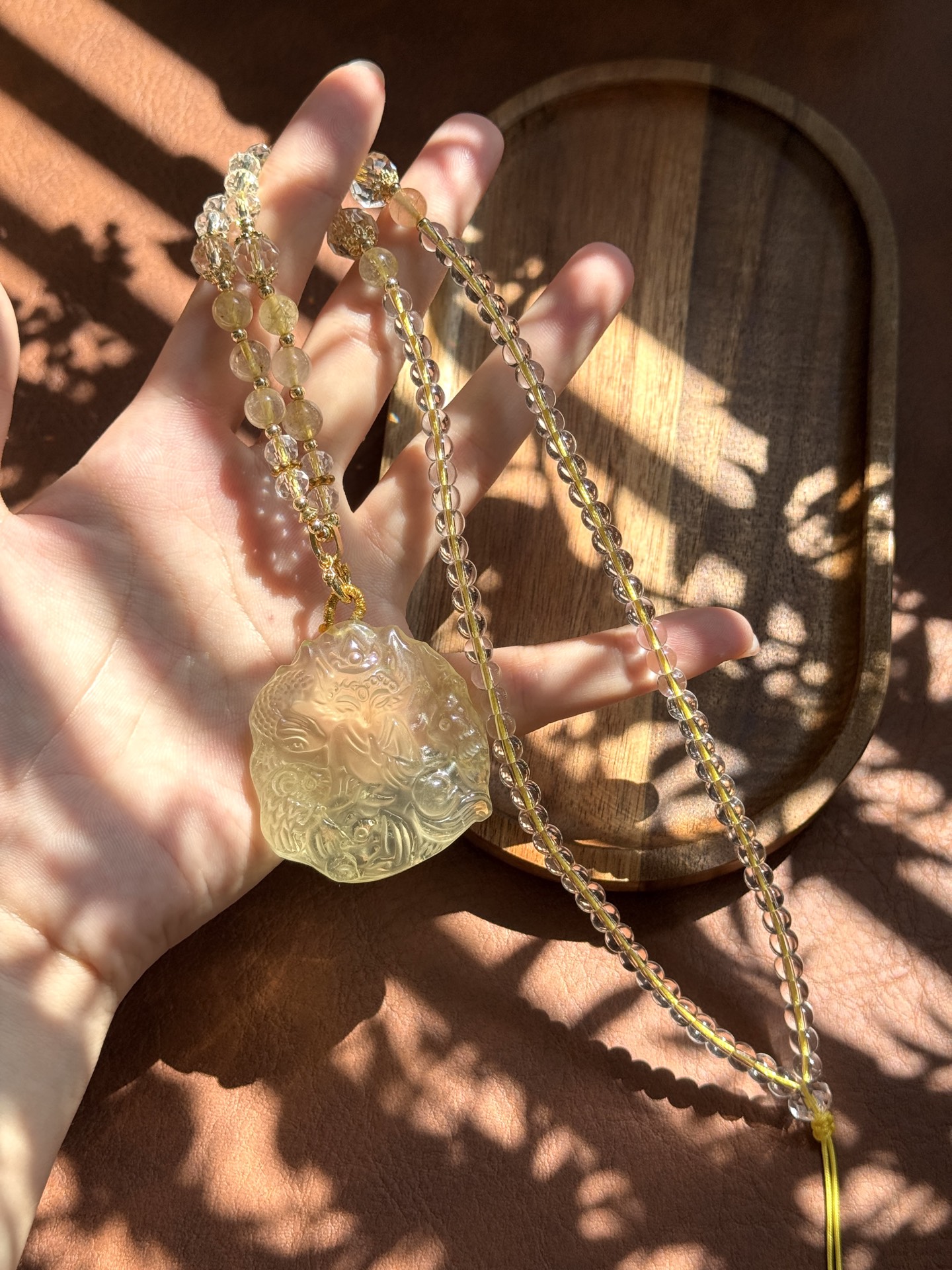 柒玥原创天然黄水晶精雕九尾狐仙吊坠项链毛衣链