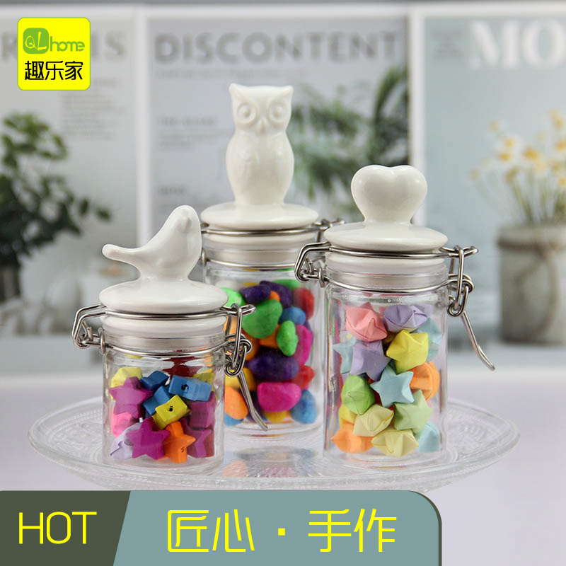 玻璃瓶收纳爱心动物桌面摆件