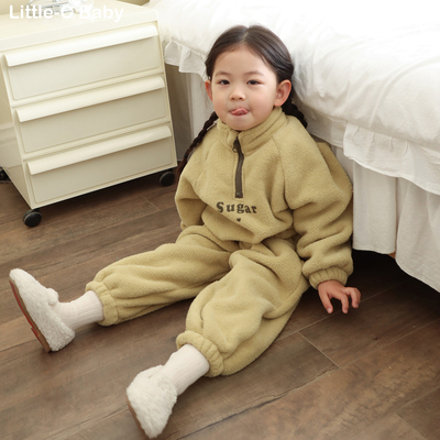 韩系小立领加绒运动套装！女童2025秋冬新款加厚卫衣套装外穿保暖
