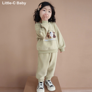 百搭实穿系列~韩国儿童2026春装新款套装宝宝纯棉卫衣+卫裤两件套
