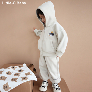 洋气潮范~韩国儿童2026春装新款纯棉连帽休闲卫衣+卫裤两件套装