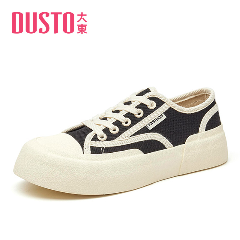 大东帆布鞋女2022春秋新款甜美厚底系带学生减龄运动板鞋女鞋7076
