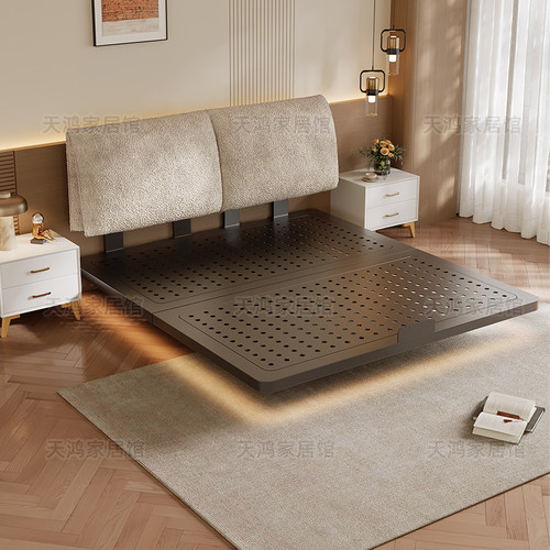 悬浮床双人床卧室家用碳素钢架单人洞洞板可升降雪尼尔软包铁艺床