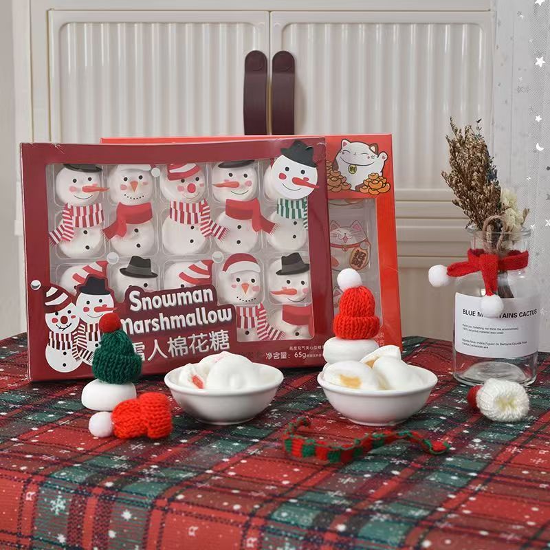 圣诞节礼物草莓酱夹心棉花糖可爱糖果节日送人雪人礼盒装休闲零食