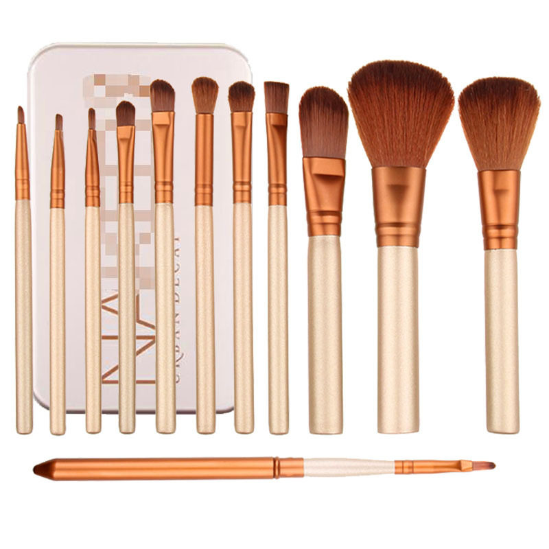 跨境新款12金色铁盒化妆套刷n化妆刷