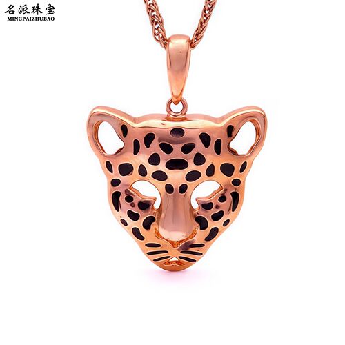 俄罗斯585彩金镂空简约豹头吊坠