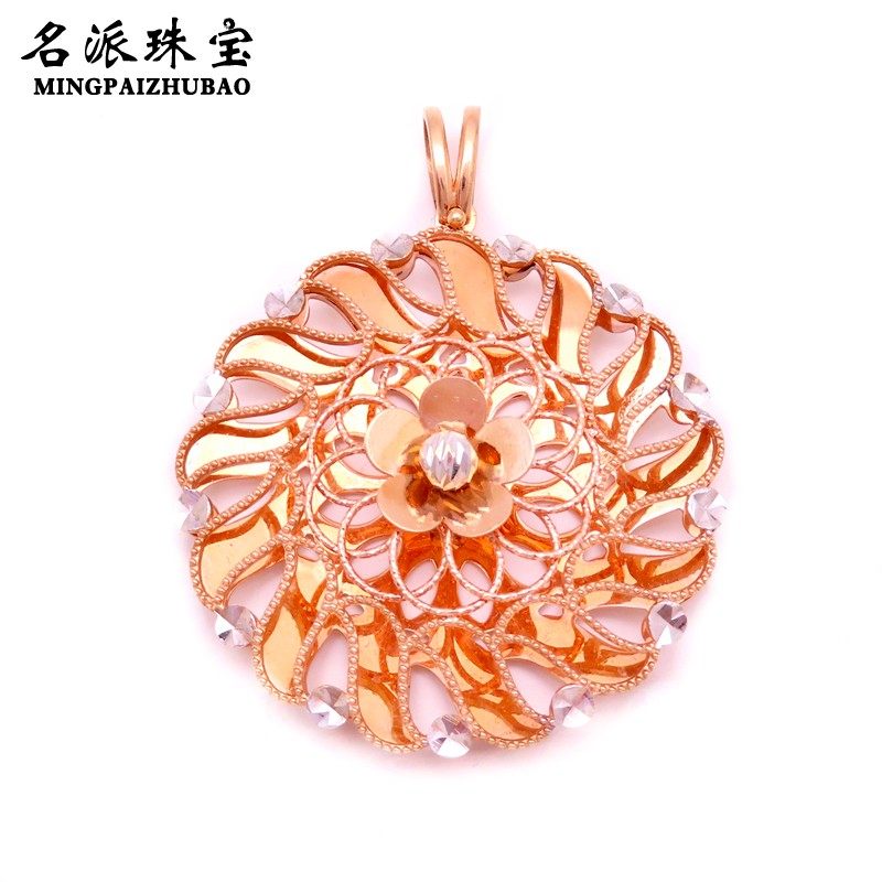 名派珠宝俄罗斯585彩金14k玫瑰金时尚个性闪亮豪华版三彩花型吊坠