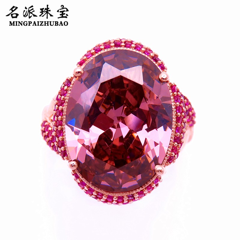 名派珠宝俄罗斯585紫金14K彩金女玫瑰金烟色宝石戒指定制奢华珠宝