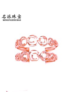 名派珠宝俄罗斯585紫金指环14K彩金玫瑰金喜爱福路路通钱币戒指女