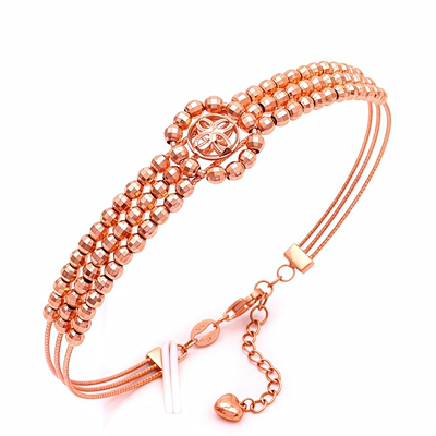 俄罗斯585彩金双排花型珠子手镯