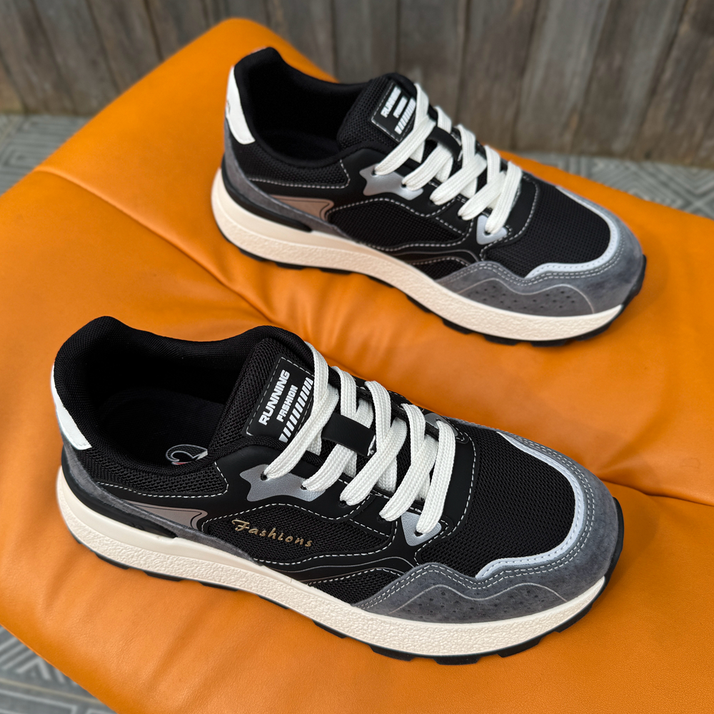 鹭威男士运动鞋2025秋季新款韩版高端真皮潮鞋网布鞋阿甘鞋老爹鞋