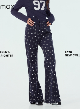 didimax春季新款藏青色星星自然腰微喇裤 显瘦长裤潮流女装C57600