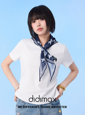 didimax夏季新款白色正肩短袖 掐腰T恤衫 丝巾T恤美式小众 X08673