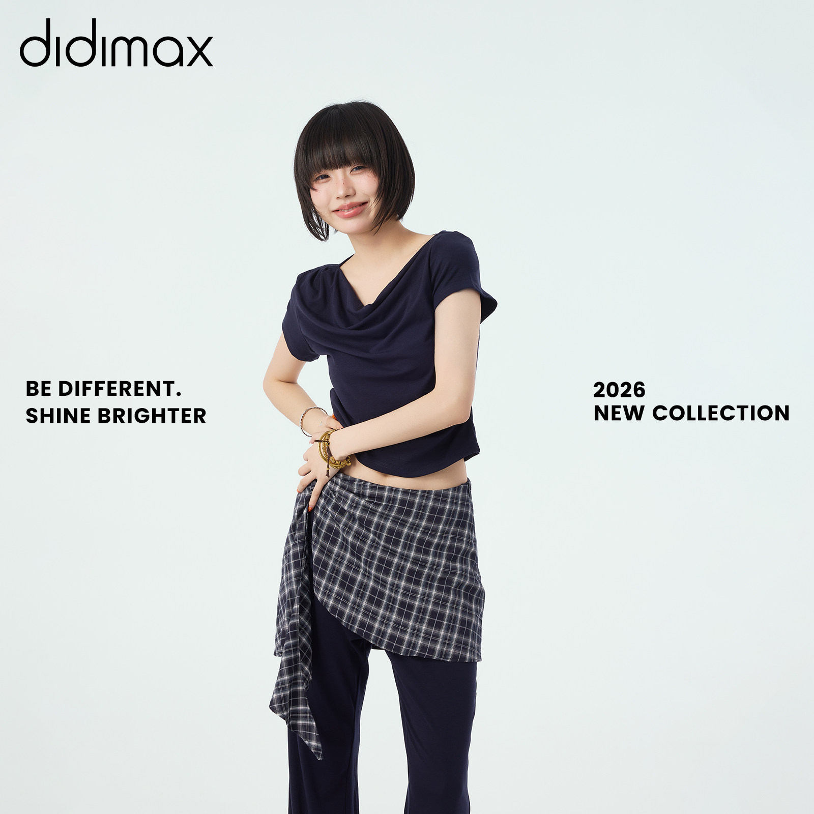 didimax夏季新款藏青色短袖荡领 格子屁帘休闲裤 时尚套装X88481