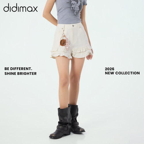 didimax夏季新款米白色花边短裤 荷叶边A型米白色女裤 休闲X58125