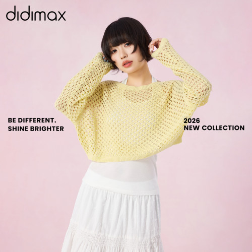 didimax夏季新款黄色针织罩衫 白色吊带真两件 镂空长袖X87885