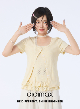 didimax夏季新款软糯黄色甜美减龄短袖 波点吊带开衫两件套X88827
