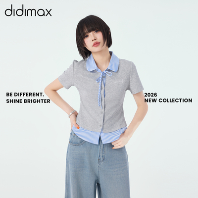 didimax夏季新款衬衫短袖假两件 通勤上衣淑女风女装T恤X48143