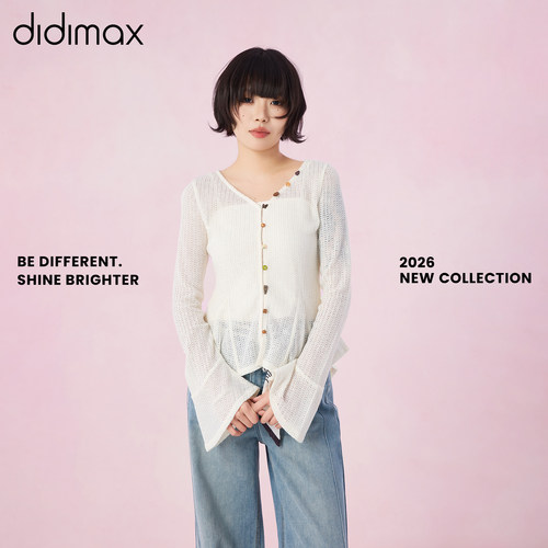 didimax春季新款杏色吊带针织开衫两件套 镂空微透清爽感C87769