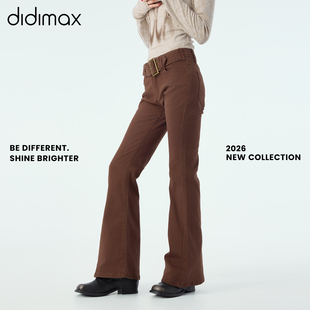 女 didimax春季 宽腰带显瘦长裤 微喇红棕色休闲裤 摩登C57315 新款