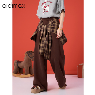 格纹腰头可拆卸阔腿裤 棕色宽松卫裤 女原创C57029 新款 didimax春季