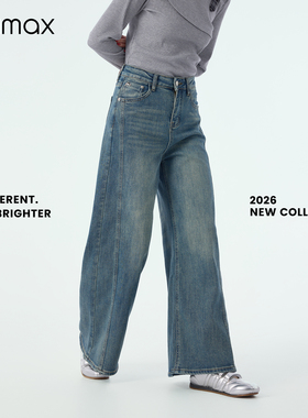 didimax春季新款复古牛仔裤宽松休闲日常 直筒复古长裤女C57394