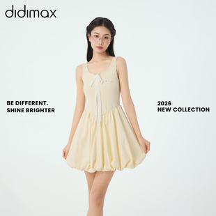didimax夏季新款黄色无袖蓬蓬裙 甜美系带少女连衣裙鹅黄色X78134