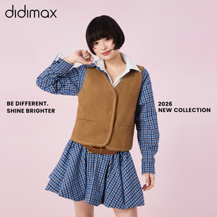 didimax春季新款V领剪裁无袖夹克 牛仔西部麂皮马甲背心C47514