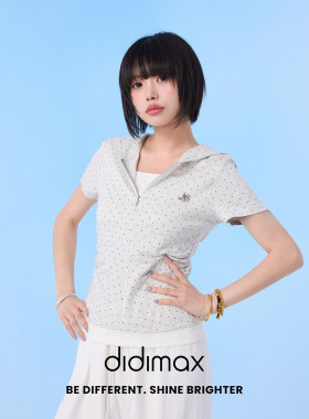 didimax夏季新款海军领波点短袖 灰色休闲T恤 假两件女上衣X48377