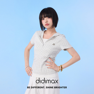 didimax夏季新款海军领波点短袖 灰色休闲T恤 假两件女上衣X48377