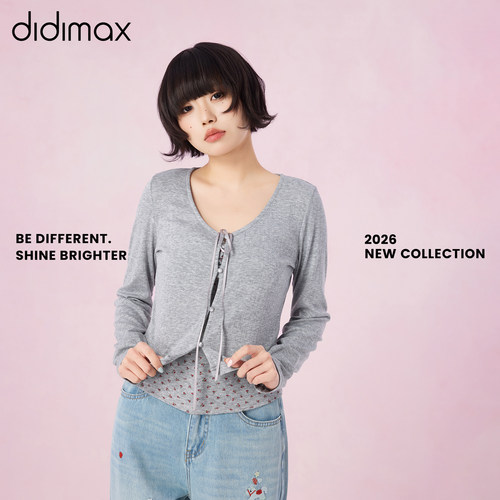 didimax夏季新款灰色波点两件套 碎花长袖韩风系带上衣X87882