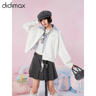 didimax春季新款巴恩甜美风短外套 白色格纹假两件拼接女C37580