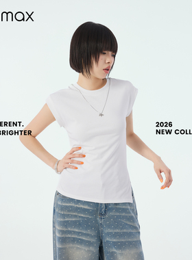 didimax夏季新款白色飞机袖短袖 简约修身型 T恤上衣 圆领X08312
