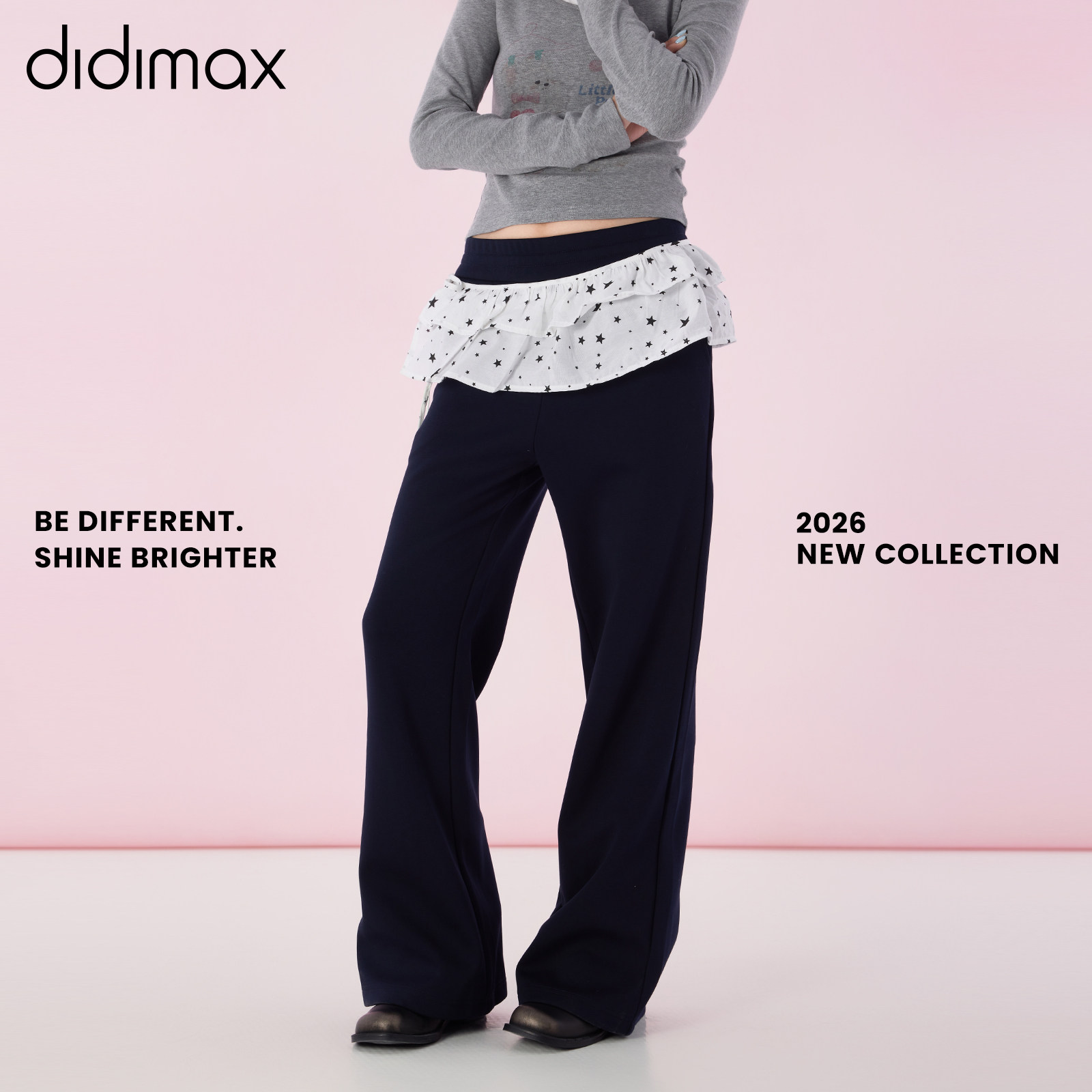 didimax春季新款藏青色自然腰女士星星休闲长裤 原创阔腿裤C57730 - didimax出品