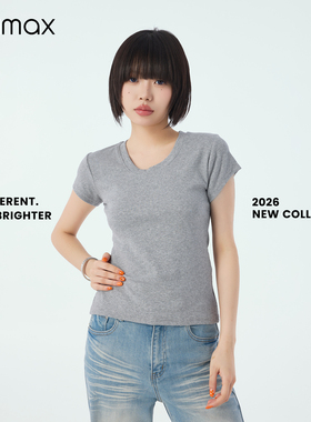 didimax夏季新款纯色坑条短袖 修身型圆领简约打底衫 T恤衫X08395