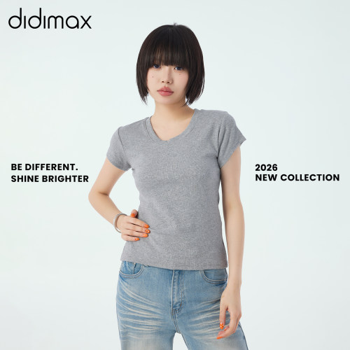didimax夏季新款纯色坑条短袖 修身型圆领简约打底衫 T恤衫X08395