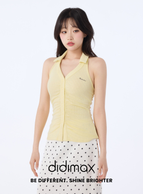 didimax夏季新款女背心V领黄色翻领无袖上衣女 挂脖式X48816