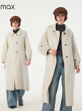 didimax冬季新款米白色双面呢大衣 中长款外套绵羊毛保暖W36402