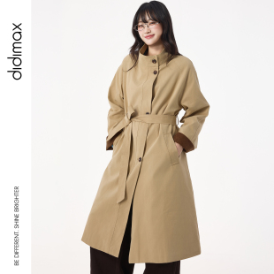 didimax冬季新款卡其色立领风衣 棉服收腰中长款外套女大衣W31103