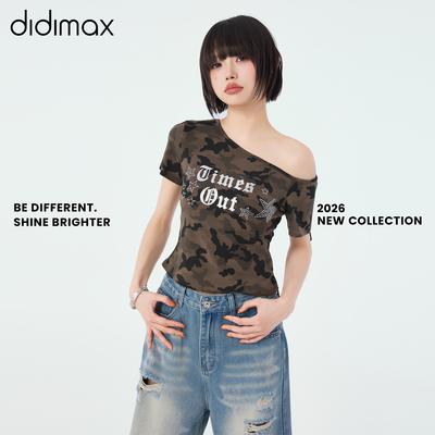 didimax夏季新款军绿迷彩街头风短袖 修身型短款上衣女X08233
