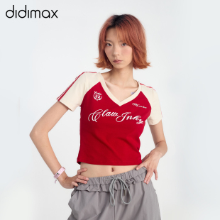 休闲运动上衣女原创设计X04143 didimax夏季 新款 V领撞色短袖 T恤衫