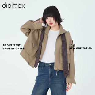 立领大口袋C37182 军绿色复古百搭麂皮夹克短外套 didimax春季 新款