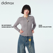didimax春季 原创毛球上衣女C27018 绞花拉链小衫 新款 灰色立领修身