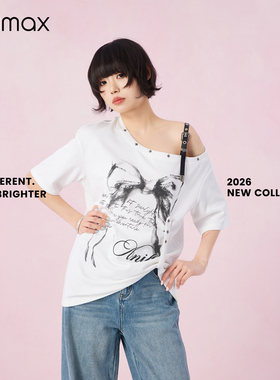 didimax夏季新款单肩皮带宽松型T恤 斜肩休闲风短袖潮流X47849