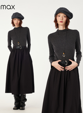 didimax秋冬新款深泡泡袖A字伞裙连衣裙知性女长裙Q75181W75877