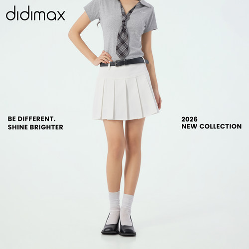 didimax夏季新款白色百褶短裙 高腰半身裙 学生校园风简约X68501