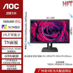 aoc 20e1h办公版19.5寸监控设计小尺寸专用60hz护眼商务显示器