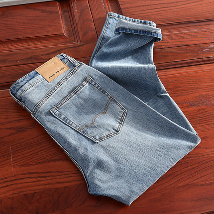 撤柜牛王 老美原单成衣水洗春季外贸浅蓝修身休闲棉弹牛仔裤GK153