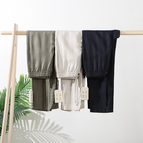 舒爽好穿！宽松透气！男士春夏松紧腰休闲裤纯色亚麻混纺运动男裤