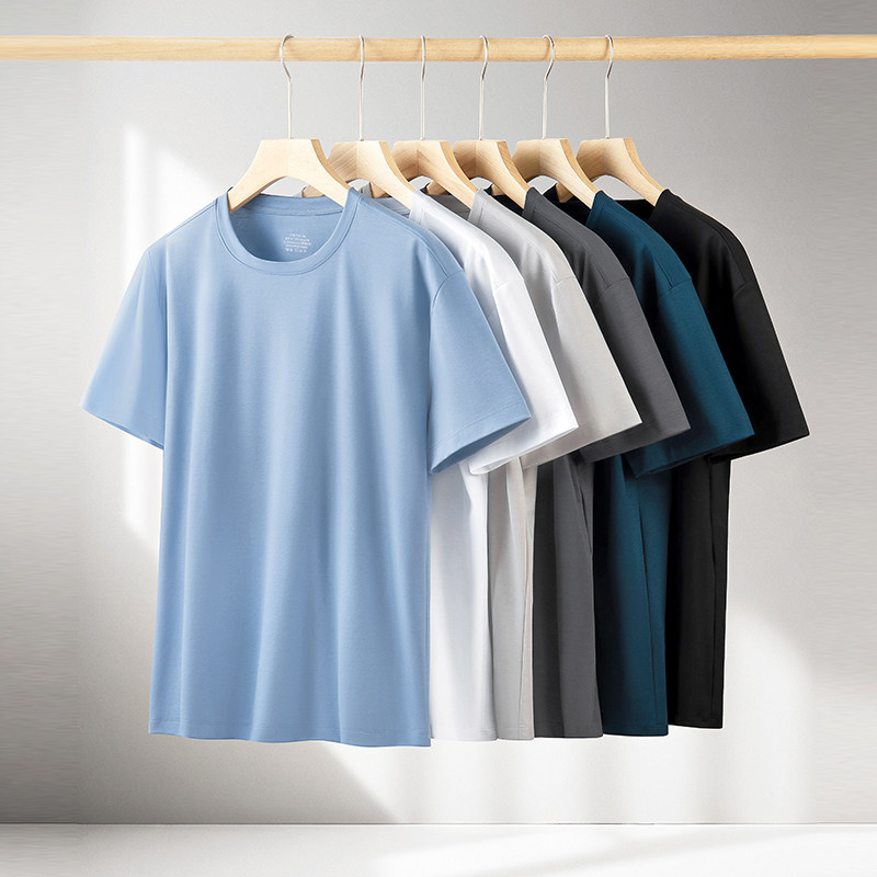 双面丝光棉+索罗娜面料!男士夏季纯色百搭圆领休闲短袖T恤衫上衣